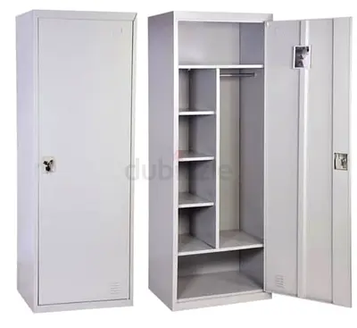 Metal Wardrobe Locker with Shelves and Hanging Rail - White