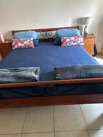 1) Solid Wood  Metal Frame Double Bed - Good Condition + 2) mattress (1 month) used