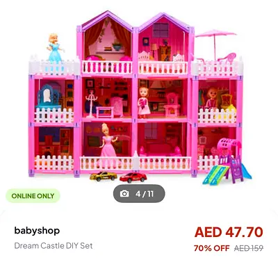 Dream Castle DIY Dollhouse - Large Pink Playset with Furniture  Dolls