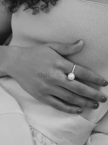 Sterling Silver Pearl Drop Ring — Minimalist Womens Ring