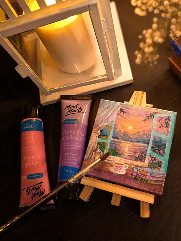 Cute seascape pastel mini painting with mini easel / Dreamy Painting for sale/ Best gift