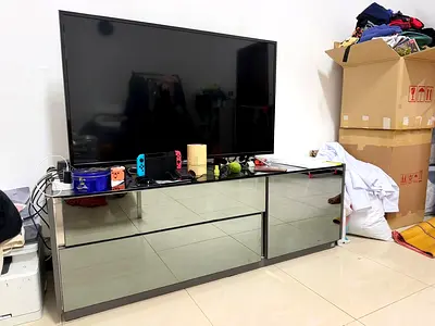 Glass TV Console Cabinet with Drawers - 150cm, Modern Mirror Finish