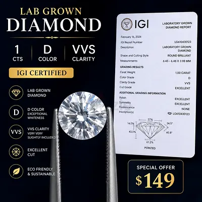 1.0 ct Lab Grown Diamond D VVS - IGI Certified