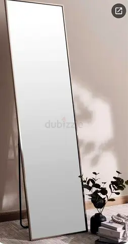 Full-Length Leaning Floor Mirror with Thin Black Frame