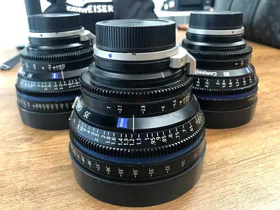 Set of 3 ZEISS Cinema Prime Lenses, 35,50,85mm (Compact T2.1 Series) - Good Condition