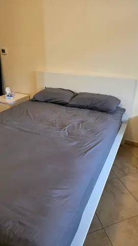 White wooden single bed frame with mattress (used) - clean condition