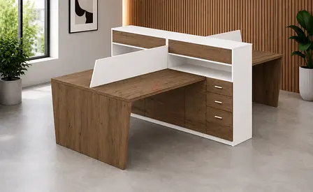 4-Person Workstation Desk – Walnut  White | Modern Office Furniture
