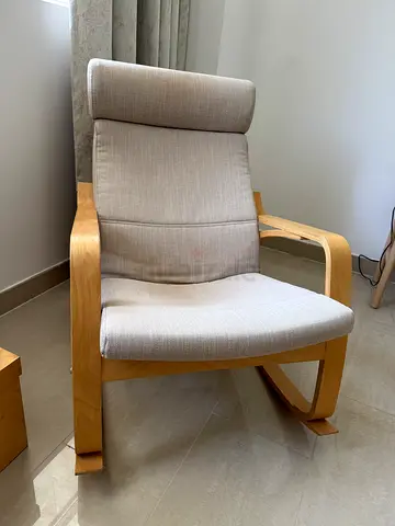 IKEA Poäng Rocking chair with Light Wood Frame and Beige Fabric