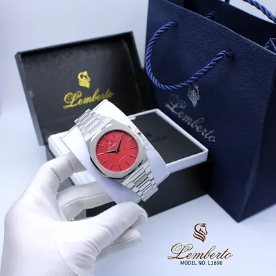 Lemberto L1690 Mens Stainless Steel Watch with Red Dial - Like New