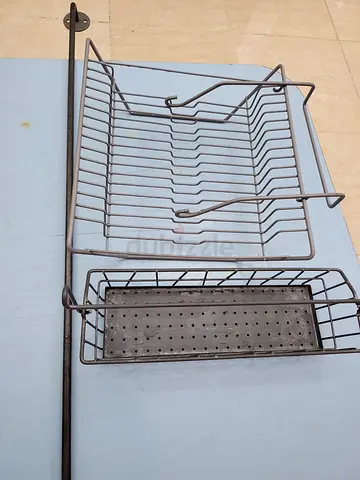 Kitchenn Wall-mounted Stainless steel metal dish rack 2 pairs with cutlery holder and a basket