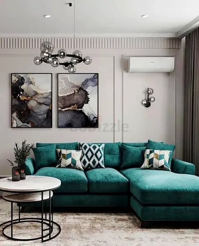 Modern Teal L-Shaped Sectional Sofa