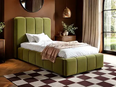 Olive green velvet thick single bed frame
