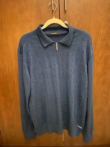 Stefano Ricci blue cashmere and silk blend long-sleeve half zip polo shirt.