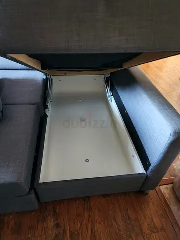 Gray Fabric Storage Sofa with Lift-Up Chaise - Good Condition
