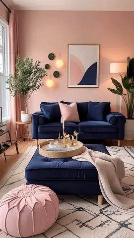 Modern Navy Blue Sofa and Ottoman Living Room Set