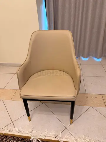 Beige Leather Accent Armchair with Gold-Tipped Legs
