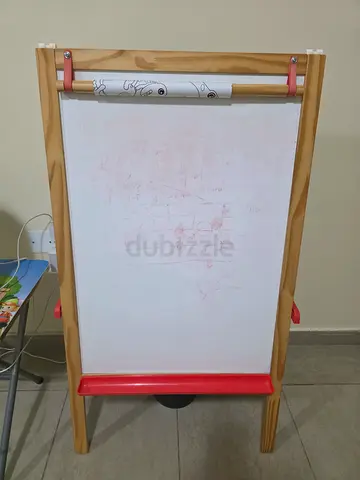 Wooden double-sided kids easel with whiteboard and paper roll