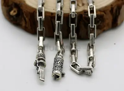 Sterling Silver Mens Chain Necklace with Decorative Clasp