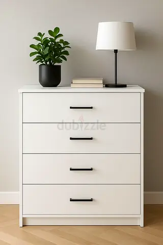 Modern White 4-Drawer Chest with Black Handles
