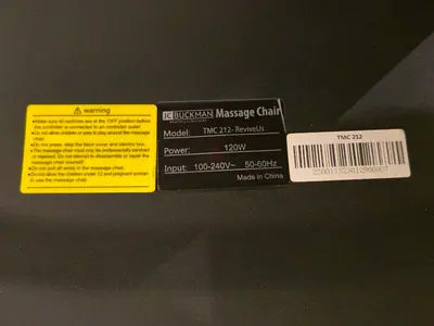 JC Buckman TMC-212 ReviveUs Massage Chair - 120W (Labelled)