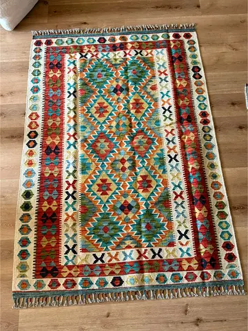 Authentic Handmade Turkish Kilim Rug – Vibrant Multicolour Geometric