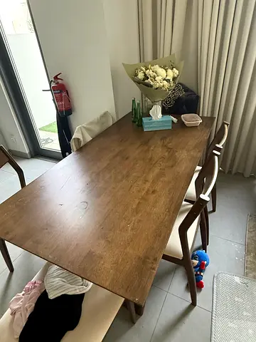 Solid Wood Dining Table with 6 Chairs — Good Condition