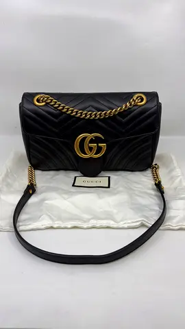 Gucci Medium Black Leather GG Marmont Flap Shoulder Bag