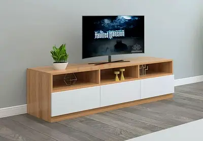 Wooden TV Unit / Entertainment Center with White Drawers