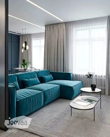 Modern Teal L-Shaped Sectional Sofa with Cushions