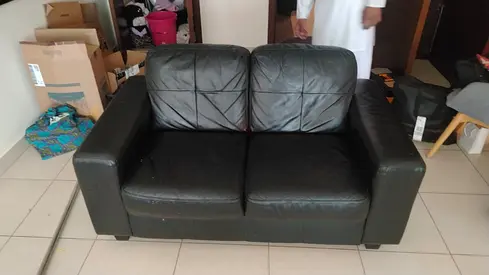 Black 2-Seater Leather Sofa — Good Condition