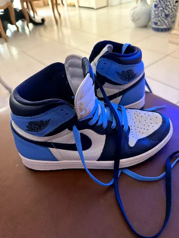 Used Air Jordan 1 Retro High OG UNC Patent - Size UK7 (Blue/White/Black) - Good Condition