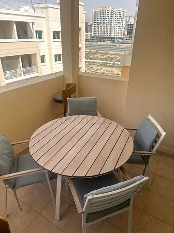 Round wooden balcony dining table with 4 chairs