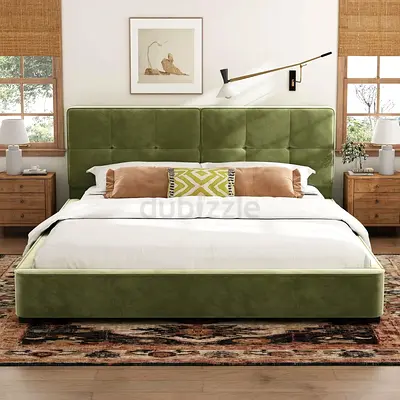 2 pillow headboard green velvet super king thick bed