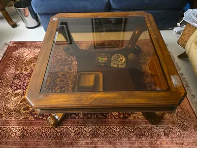 Classic Wooden Coffee Table with Glass Top