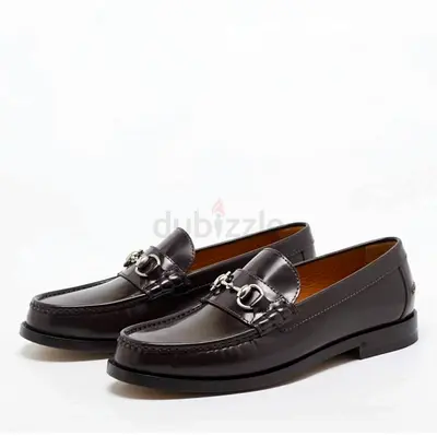 Original Gucci Brown Leather Horsebit Slip On Loafers Size 42.5