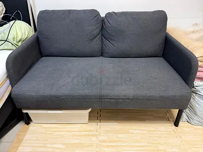 Compact 2-Seater Grey Fabric Sofa - Good Condition