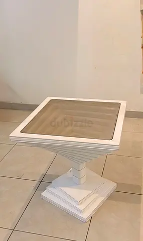 White Modern Sculpted Side Table with Glass Top