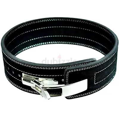 Leather Weight Lifting Belt with Lever Lock (Black)