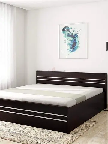 Dark Wood Double Bed Frame with Headboard and Storage-style Base with mattress