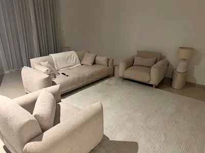Pan home Beige 3-Seater Sofa Set with Armchair and Large Neutral Rug