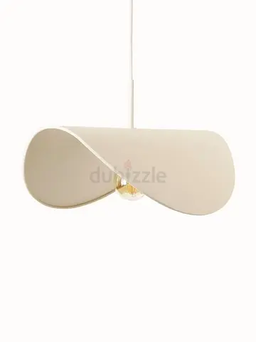 Minimal Sculptural Pendant Light - Beige Fabric Shade