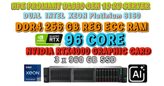 96 CORES+512GB RAM-NVIDIA RTX4000-HP PROLIANT DL380 GEN 10 SFF Ai SERVER-2 INTEL XEON PLATINIUM 8160