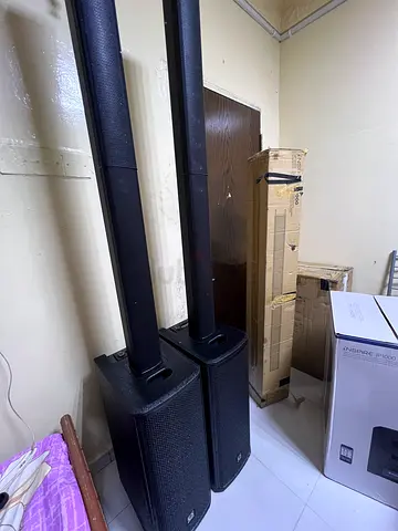 Pair of tall portable PA speakers with stands - good working condition
