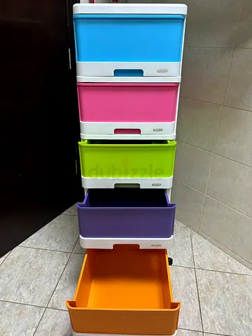 Set of 5 Plastic Storage Drawers — Multi‑color, Stackable