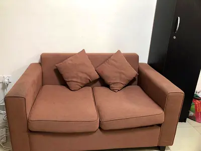 Compact 2-seater sofa in brown fabric - good condition