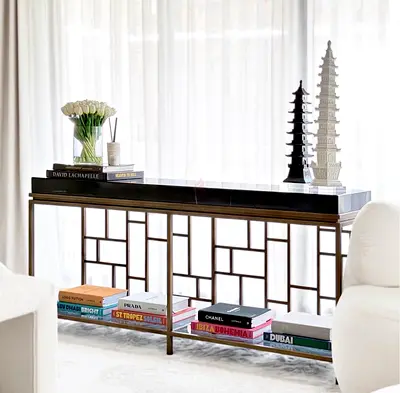 Marina Home Slim Metal Console Table with Marble Top
