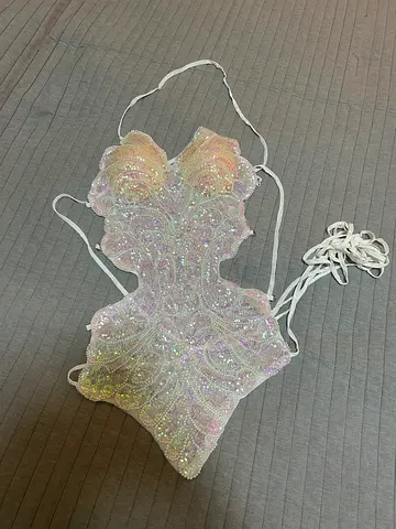 Sequin lace halter crop top - iridescent, size S/M