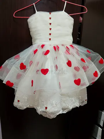 White tulle party dress with red heart appliqués - girls