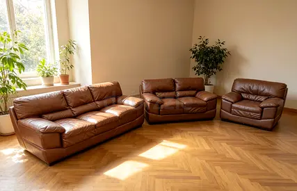 Genuine Brown Leather 3-Piece Sofa Set — 3-Seater, 2-Seater  Armchair