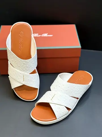 Loro Piana Master Copy White Leather Crisscross Slide Sandals — Ask for Size